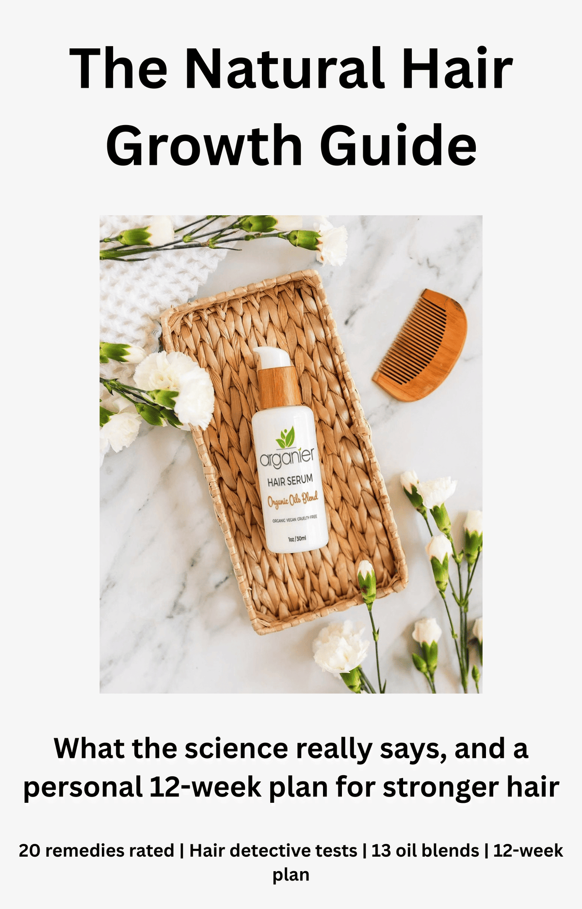 The Natural Hair Growth Guide eBook cover by Arganier with Arganier Hair Serum