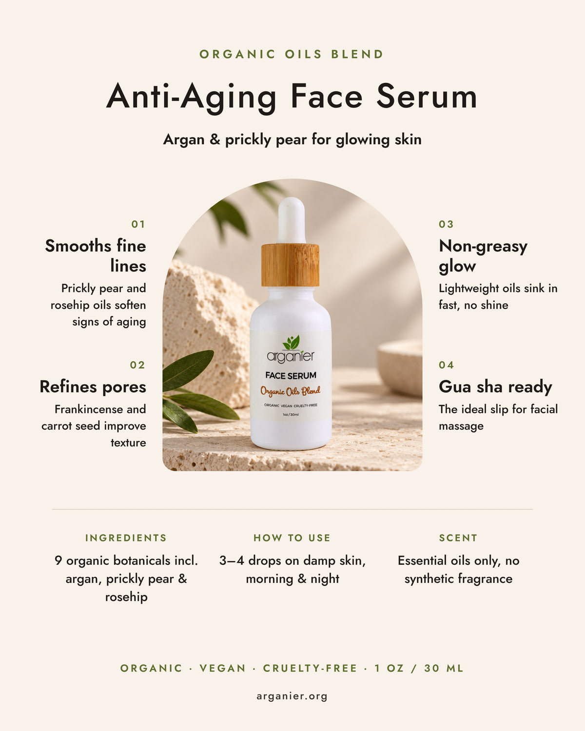 Anti-Aging Face Serum | Organic Argan & Prickly Pear Facial Oil for Glowing Skin